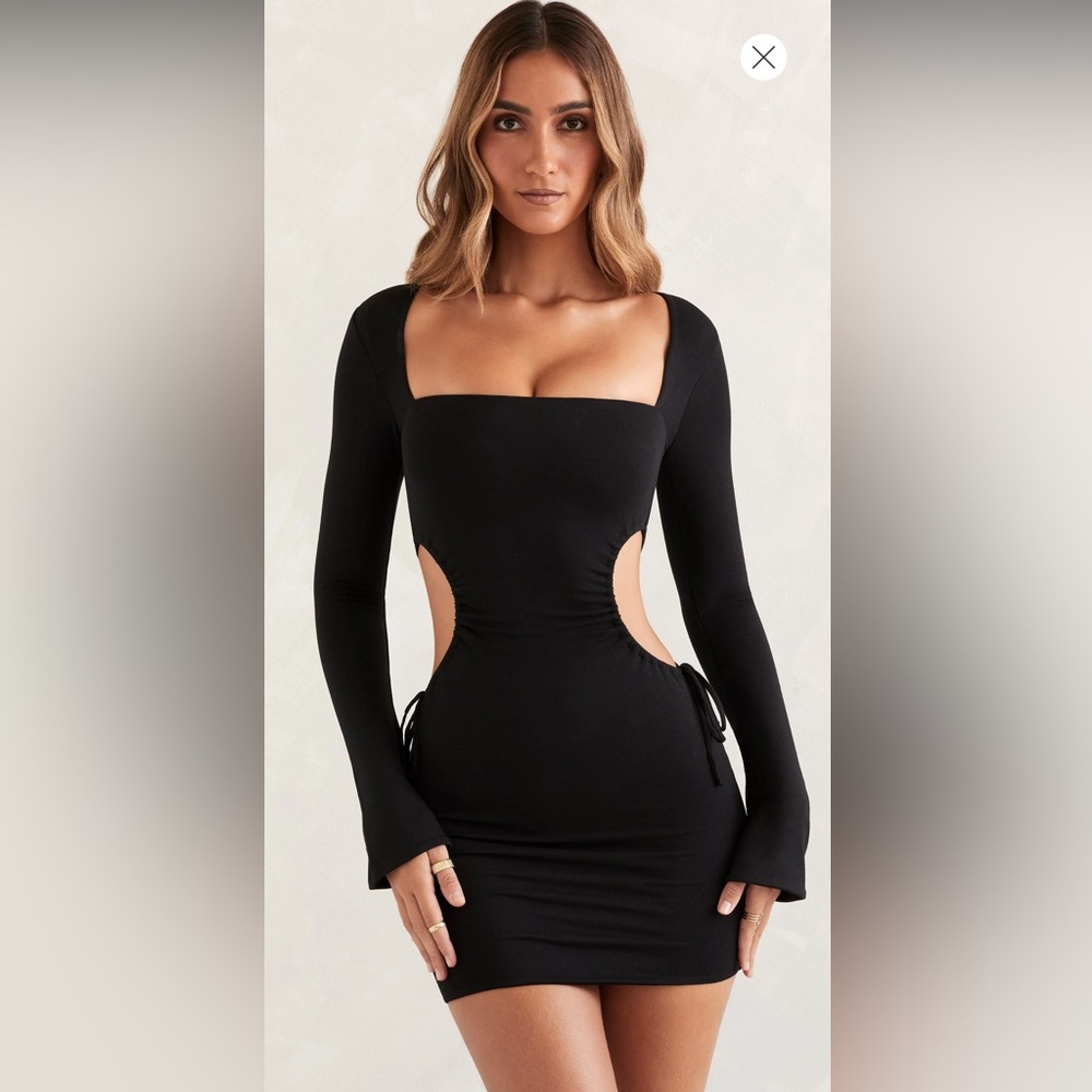 Oh Polly HARI Long Sleeve Cut Out Mini Dress in Black